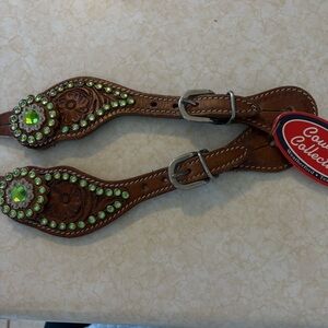 Brown and Green Leather Spur Straps